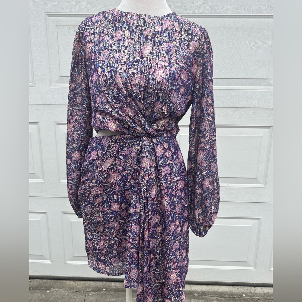 Women's maje roletex puff sleeves waist cut out mini dress purple size 36 US4